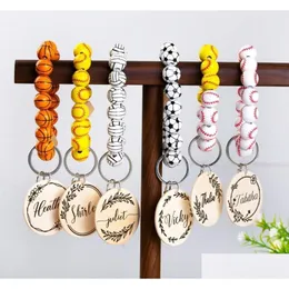 Party Favor 6 Styles Beaded Bracelet Keychain Pendant Sports Ball Soccer Baseball Basketball Wooden Bead 0926 Drop Delivery Home Gar Dhy9G