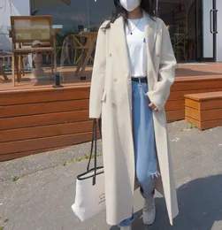 Women's Wool Blend Doublesided Cashmere en Overcoat For Autumn Winter Xlong Fashion Thicken Warm Elegant Coat Dropshiping 230112