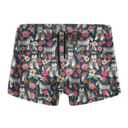 Herren-Shorts, Boxer-Bademode, Schnauzer-Blumenmuster, Hunde-Slip, Strand-Badehose