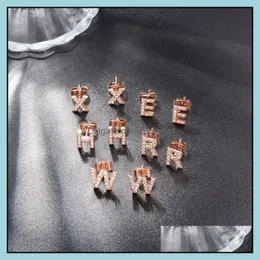 Stud 26 Letter Copper Inlaid Zircon Earrings Rose Gold Temperament Small Ear Accessories Capital Letters Earring Drop Delivery Jewelr Otehr