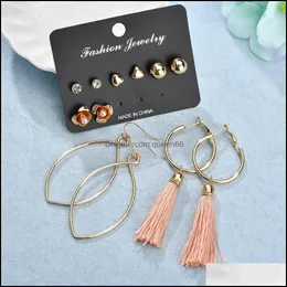 Dangle Chandelier Simple Bohemian Alloy Tassel Earrings 세트 6 조각 우아한 기질 보석 발렌타인 데이 선물 선물 배달 dh1ux