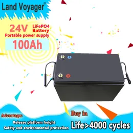 Land Voyager 24V 100AH ​​LIFEPO4 Batteripack 24V för inverter Sea SAILING Field Camping 100AH ​​stor kapacitet Batteriets livslängd