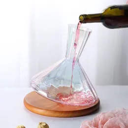 Bicchieri da vino 1000ml Decanter per bicchiere creativo con vassoio in legno Caraffa in cristallo soffiato a mano senza piombo Rotante Decanter per whisky a ondeggiamento rapido