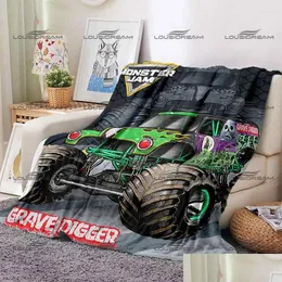 Filtar Classic Monster Jam Pattern Filtbil Varm Flanell Thin Portable Home Travel Office Lunch Break Drop Delivery Garden Tex DHV1G