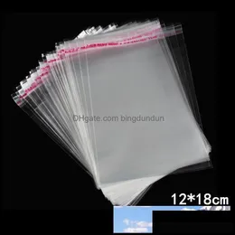 Papel de regalo 500 Unids 12X18 Cm Bolsas de plástico Embalaje Sello autoadhesivo Paquete transparente Bolsa de joyería Galleta de caramelo Poli Accesorios de cocina Deco Otmwh