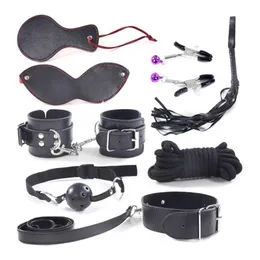 Skönhetsartiklar A6HF 8st Erotic Restraint Set Handbojor Ankel Bondage Cuffs Collar Blindtboend Whip Couples Fore Play Flirt Bdsm SM Sexig leksak