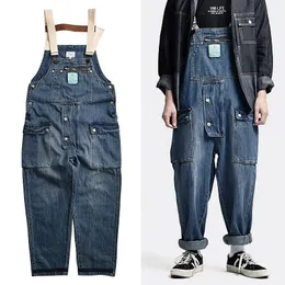 Men's Jeans Men Clothing Distressed Blue Denim Overalls Work Cargo Pants Old School Easy Chic Worker MultiPocket Bib Trousers 230113