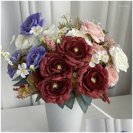 Decorative Flowers Wreaths Silk Fake Faux Lotus Wedding Bridal Bouquet Restaurant Table Balcony Decoration Imitation Lotuses Bouqu Dhpzo