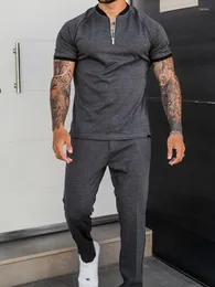 Männer Trainingsanzüge 2023 Männer Sets Reine Farbe Patchwork Revers Kurzarm Casual Polo Sommer Streetwear Hosen Anzüge S-3XL