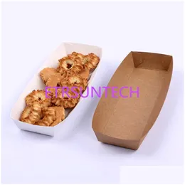 Confezione regalo 20X6X3Cm Scatola per barca bianca usa e getta per chip Vassoio per alimenti Carta oleata Stoccaggio fritto Lx0417 Drop Delivery Home Gard Dh1Le