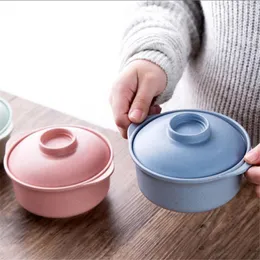 Bowls 1 Pcs Wheat Straw Instant Noodles With Lids Rice Soup Container Kitchen Drop Dowl Healthy Tableware