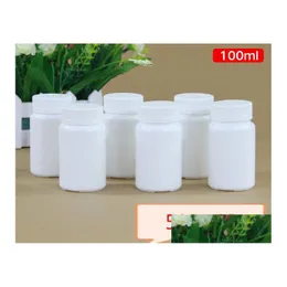 F￶rpackningsflaskor 500 st/parti 100 ml/100g vit HDPE Medicinsk tom flaskpillerpillerplast med aluminiumfolie Pad SN1594 Drop Delivery DHCMW