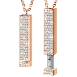 Chokers Luxury Personligt namn Hidden Engraved 3D Bar Necklace For Women Crystal Pendant Neckor Custom Jewellery 230113