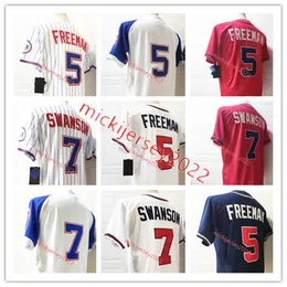 College Baseball Wears Mens 5 Freddie Freeman Baseball Jersey Stitched 7 Dansby Swanson Jerseys