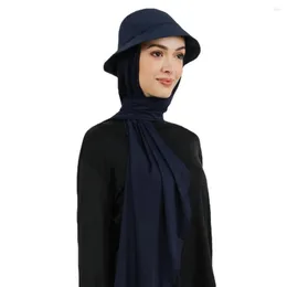 민족 의류 평범한 버킷 모자 Musilm Chiffon hijab 여름 태양 모자 스카프 스카프 인스턴트 히잡 2023