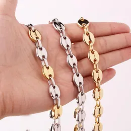 Łańcuchy 7/9/11mm złoty naszyjnik ze stali nierdzewnej ziarna kawy naszyjniki dla mężczyzn JewelryChains