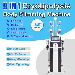 9 i 1 Cryo Slimming Machine 360 ​​° CryolipolyS Body Contouring Fat Freeze Cavitation Lipolaser RF Fat Loss Hud Drawing Anti-rynkenhet Salong Hemanvändning
