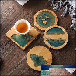 Other Household Sundries Coaster Creative Epoxy Resin Cup Coffee Holder Potholder Ceremony Transparent Bamboo Tea Kitchen Nonslip Pl Otynk