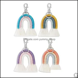 Keychains Lanyards 4 F￤rger Bohemian Handv￤vd h￤nge Etnisk Rainbow Tassel Keychain bildekoration Key Ring Creative Gift Drop Ot5ka