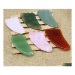 Massage Stones Rocks Quality Green White Pink Rose Quartz Agate Dongling Jade Guasha Board Natural Stone Scraper Gua Sha Tools Dro Dhsdt