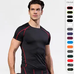 Men's T Shirts Pro Tight Short Sleeve Fitness Sports Running Training Clothes Elastic Snabbtorkning 15 färgstarkskjorta