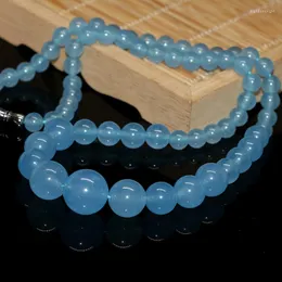 Choker 6-14mm Charms Natural Stone Jades Blue Chalcedony Round Beads Tower Chain Necklace Fashion Jewelry 18inch B624-5