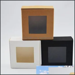 ギフトラップ30PCS/ロットスクエアホワイト/ブラック/クラフトウィンドウボックスパッケージパッケージキャンディー/ソープ/ジュエリーディスプレイ用PVC付き小さなボックス3.22ドロップデリotbox