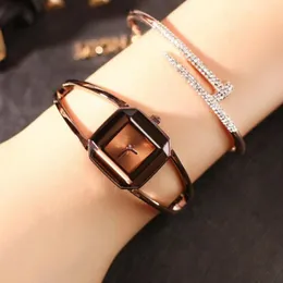 Armbanduhren Damen-Armbanduhr mit Akzent, luxuriöses, klares Glas-Zifferblatt, quadratisch, für außerhalb des Büros, Geschäftstreffen, PR-Verkauf