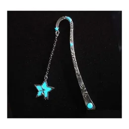 Bookmark Retro Glow In The Dark Reading Sun And Moon Stars Luminous Flying Man Long Chain Hairpin Beautif Ref Drop Delivery Office S Dhmbg