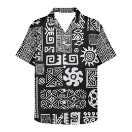 メンズカジュアルシャツ2023シャツラペル半袖男性サモアモロッコの伝統的な部族夏のスタイルシングル胸Vネックビンテージ