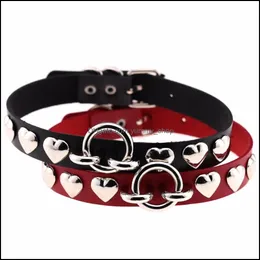 Chokers Moda Chocker Gotik Takı Metal Yuvarlak Deri Kalp Suçlu Kolye Hediyesi Kadın Kızlar Punk Rivetler Boyun Torkları Damla Otpx9