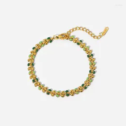 Länkarmband 2023 rostfritt stål armband halsband grönt droppe olivblad 316l kvinnor smycken vattentät lyx