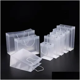 Gift Wrap 8 Size Frosted Pvc Plastic Bags With Handles Waterproof Transparent Bag Clear Handbag Party Favors Custom Logo Lx1383 Drop Dhkb4