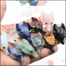 Stone Carved Wolf Head Statue Natural Decoration Quartz Polished Healing Crystal Home Ornament Reiki Trinket Collection Drop Deliver Dhhbb