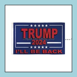 Banner Flags NewTrump 2024 Jag kommer tillbaka 3x5ft h￤ngande anpassad tryckreklam Made Flag Banners Double Stitching RRD12603 Drop Otpm5