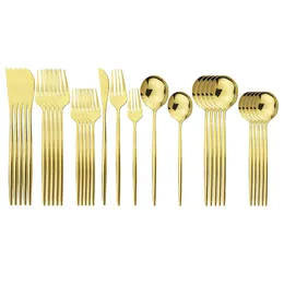 30PcsSet Set di posate d'oro Coltelli da tavola in acciaio inossidabile Forchetta da dessert Cucchiai da dessert Cucchiaini da tè Cena Posate da cucina Set da tavola