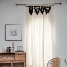 Curtain Solid Color Window Semi Blackout Cotton Blend Boho Black Drapes Rod Pocket Home Decoration For Bedroom Livingroom TJ7278