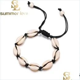 Catena Nero Bianco Boho Ragazze Naturali Conchiglie Braccialetti con ciondoli per le donne Gioielli da spiaggia Braccialetti di corda fatti a mano Regalo Consegna di goccia Dhh4X