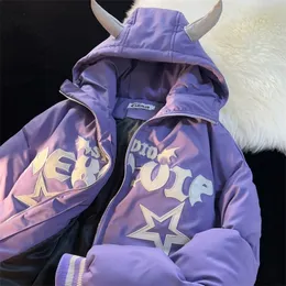 Women s Down Parkas Harajuku Demon Cotton Coat Warm Couple Jackets Winter High Quality Windproof Y2k Fashion 2023 Retro Loose Jacket 230106