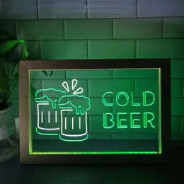 Party Decoration Cold Beer Bar Pub Club OPEN LED Neon Sign Po Frame Creative Table Lamp Bedroom Desk Wood 3D Night Light