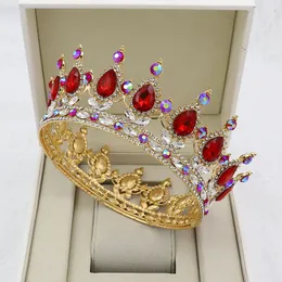 Biżuteria do włosów ślubnych Kmvexo złoty kolor kryształowe tiary barokowe okrągłe korona królewska król króla koronki Diandem Prom Akcesoria 230112