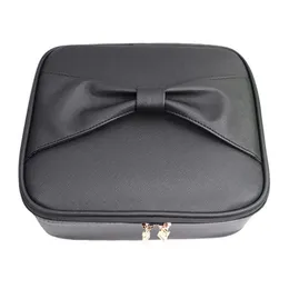 أكياس مستحضرات التجميل حالات جديدة crisscross pu cosmetic bage pink bowknot double layer storage beauty box 230113