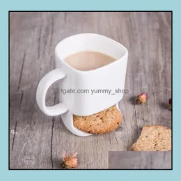 Mugs Ceramic Mug White Coffee Tea Biscuits Milk Dessert Cup Side Cookie Pockets Holder For Home Office 250Ml By Sea Rrb14997 Drop De Otaxo