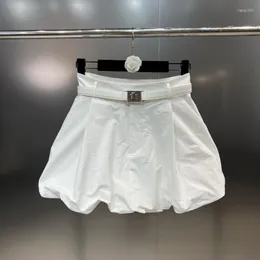 Women's Shorts PREPOMP 2023 Autumn Arrivals Metal Buckle Belt Slim High Waist Wide Leg White Skirt Women GG372