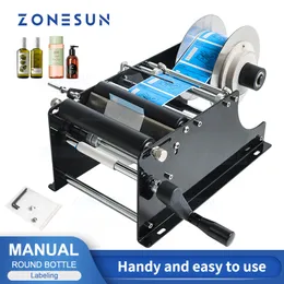 ZONESUN ZS-50 병 패킹 머신 라벨 애플리케이터 매뉴얼 라운드 병 라벨링 머신 맥주가 항아리 튜브 와인 접착제 스티커 라벨러
