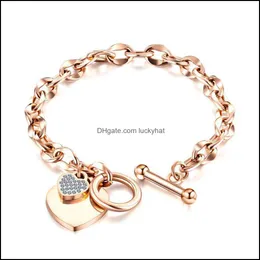 Tennis American Fashion Love Edelstahlarmband vergoldet Roségold Diamant eingelegt Handschmuck Ot Knopf Titan Lady Drop Deli Otgsr