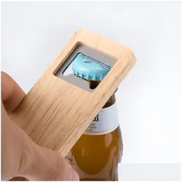 Apribottiglie Apribottiglie in legno per birra Manico in legno Cavatappi Barra quadrata in acciaio inossidabile Accessori per la cucina Regalo per feste Consegna rapida Dhn7H