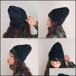 Beanie/Skull Caps Beanie/Skl Pure Color Stripe Knitting Wool Men And Women Age Season Fashion With Han Edition Warm Turtleneck Cap P Otawf