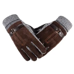 Перчатки без пальцев зимние мужские перчатки теплые перчатки искренние замшевые кожаные перчатки перчатки для мужчин толстые велосипедные мотоциклетные перчатки мужчины вязаные гуанты 230113