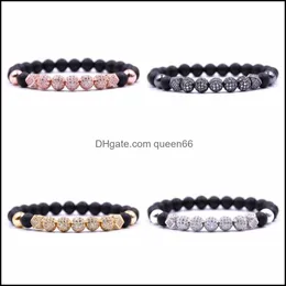 Beaded Natural Stone Micro Inlaid Copper Ball Zircon Bracelet Charm Beads Men And Women Black Matte Agate Bead Drop Delivery Jewelry Dhzpu